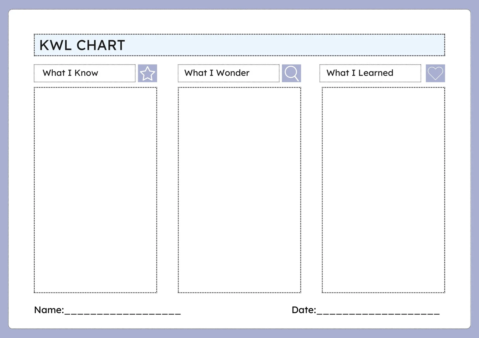 Sample KWL Chart Template Sample KWL Chart Template