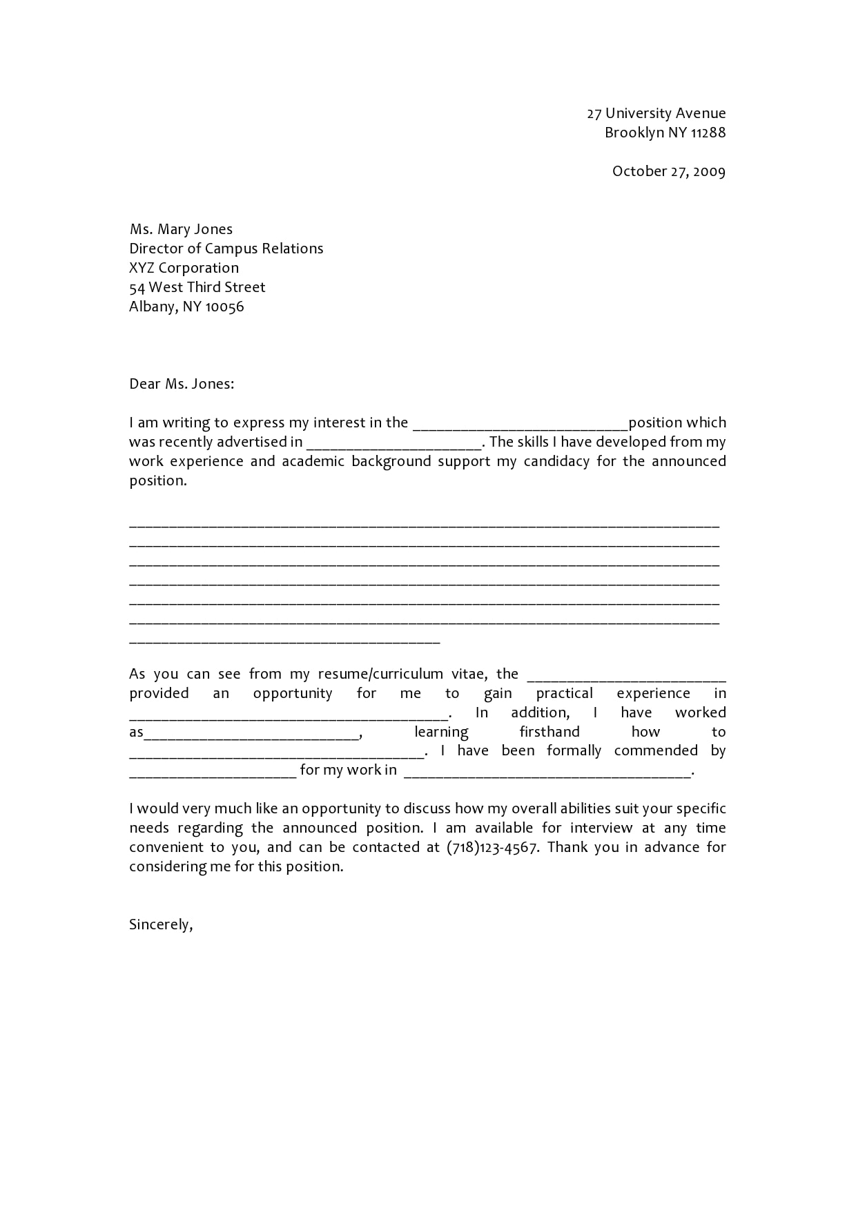 Sample Letter of Interest for a Job Template Sample Letter of Interest for a Job Template
