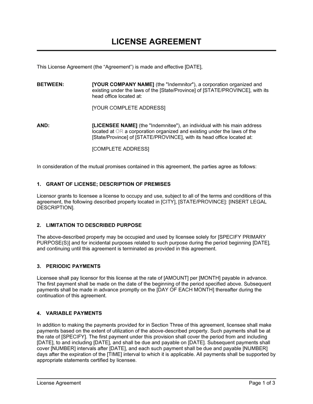 Sample Licensing Agreement Template Sample Licensing Agreement Template