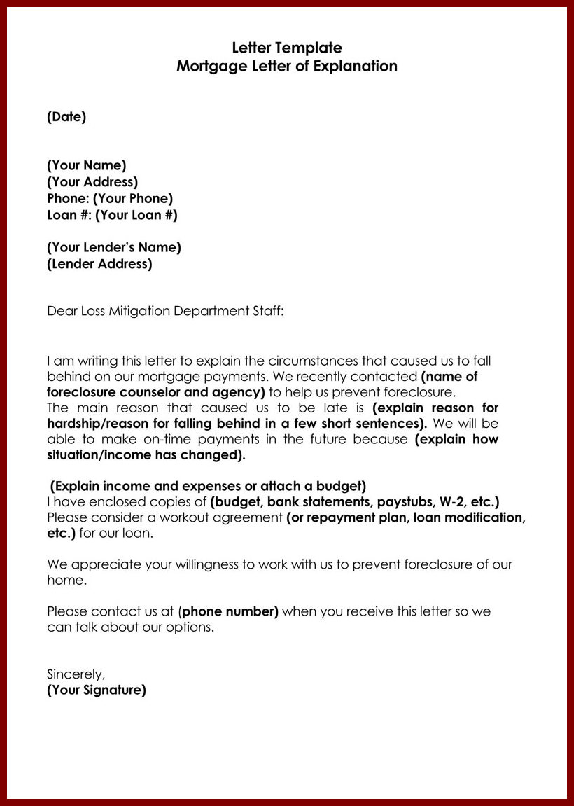 Sample Mortgage Letter of Explanation Template Sample Mortgage Letter of Explanation Template