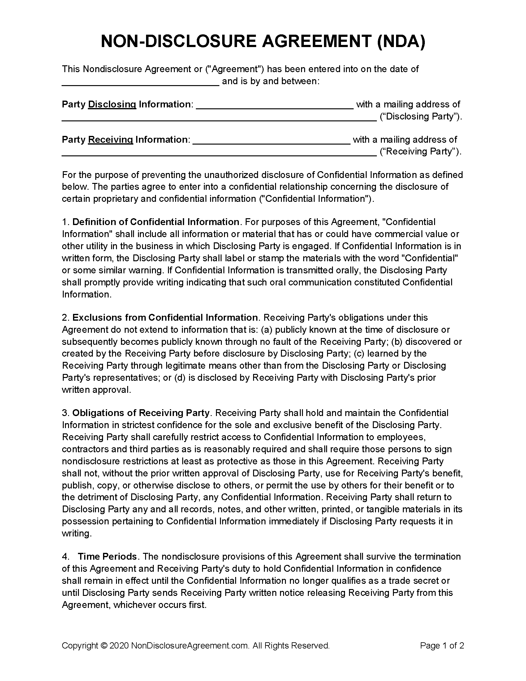 Sample NDA Disclosure Agreement Template Sample NDA Disclosure Agreement Template