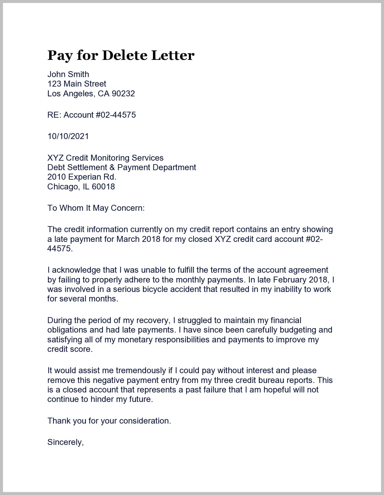Sample Pay for Delete Letter Template Sample Pay for Delete Letter Template
