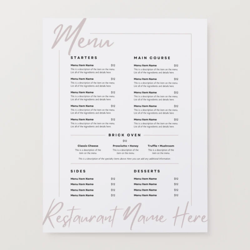 Sample Restaurant Menu Template Sample Restaurant Menu Template