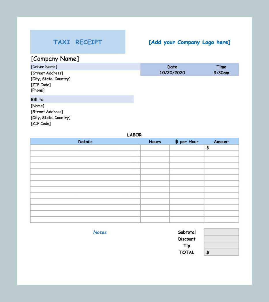 Sample Taxi Receipt Template Sample Taxi Receipt Template
