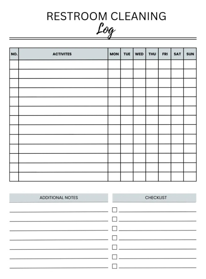 Sample of Bathroom Cleaning Schedule Template