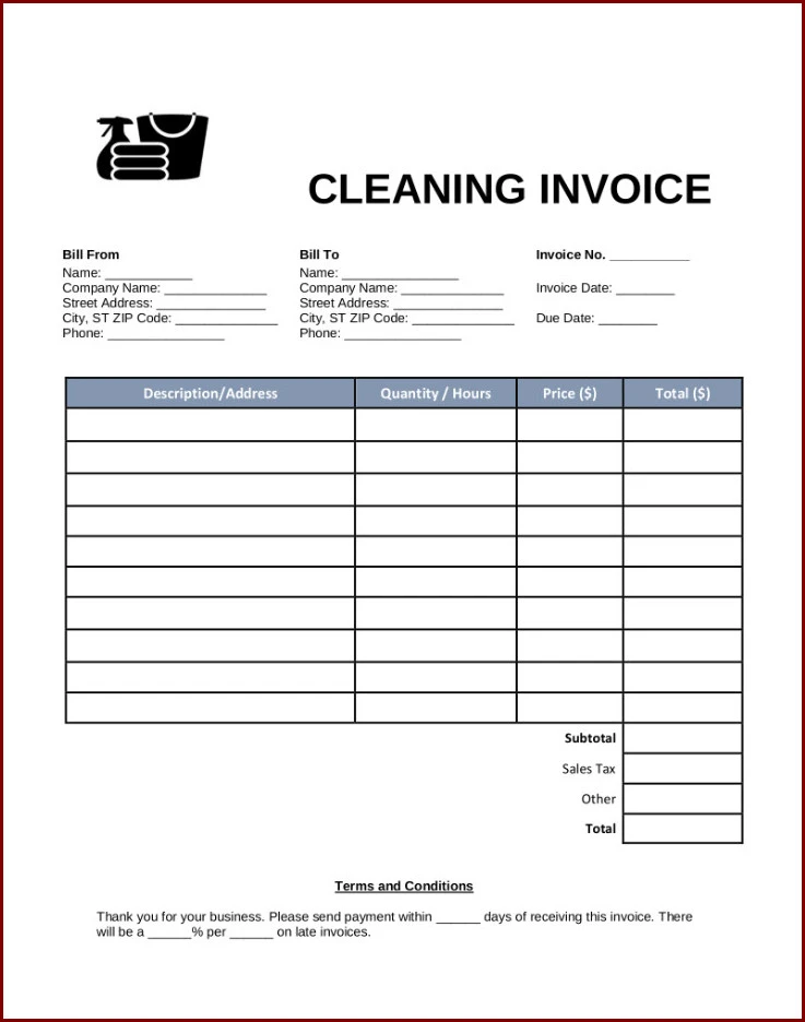 Sample of Cleaning Invoice Template