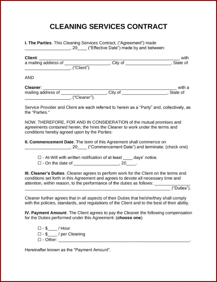 Sample of Cleaning Service Agreement Template