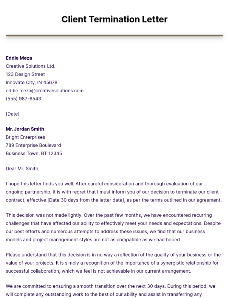 Client Termination Letter Template