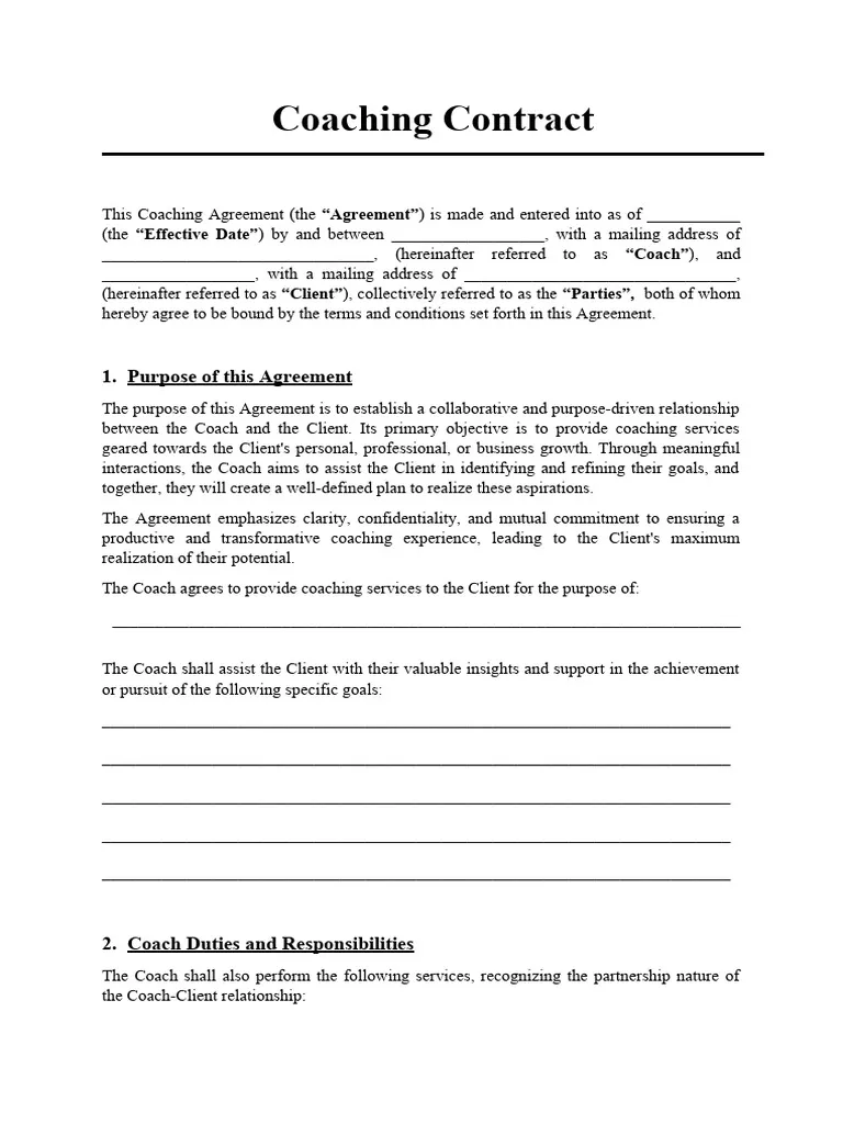 Sample of Coaching Contract Template