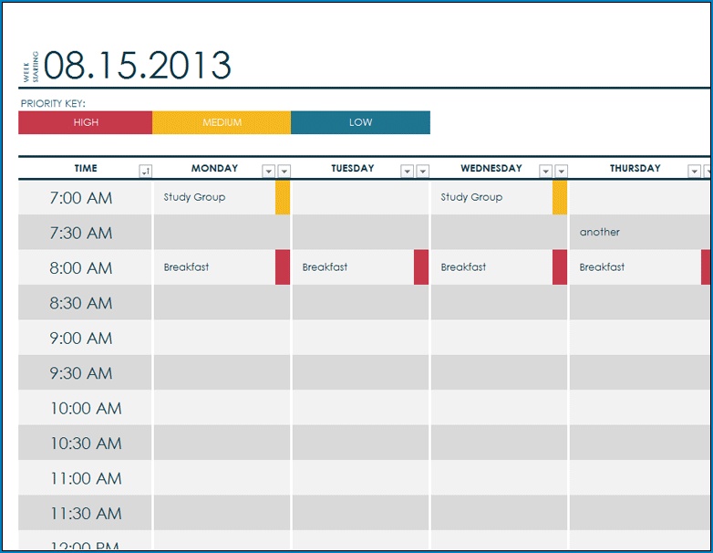 Sample of College Class Schedule Template Sample of College Class Schedule Template