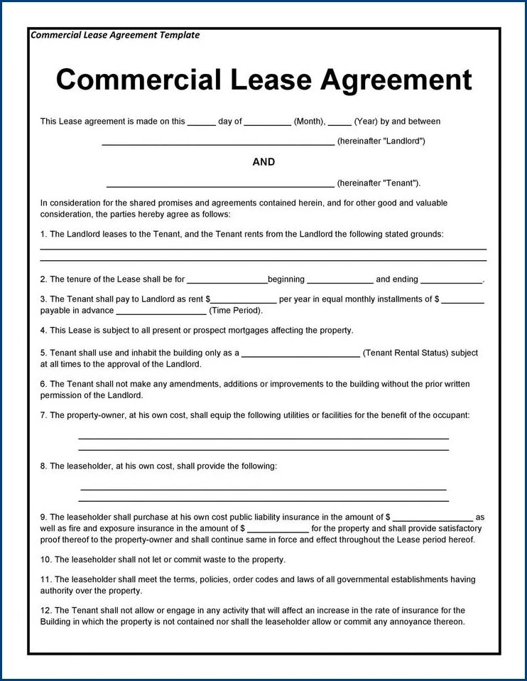 Sample of Commercial Rental Agreement Template