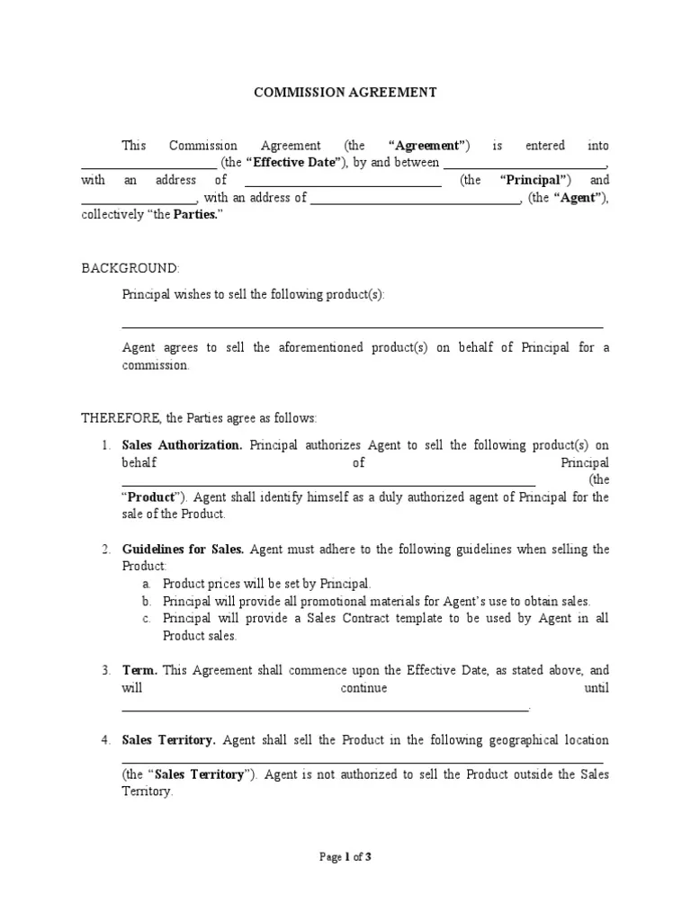 Sample of Commission Agreement Template