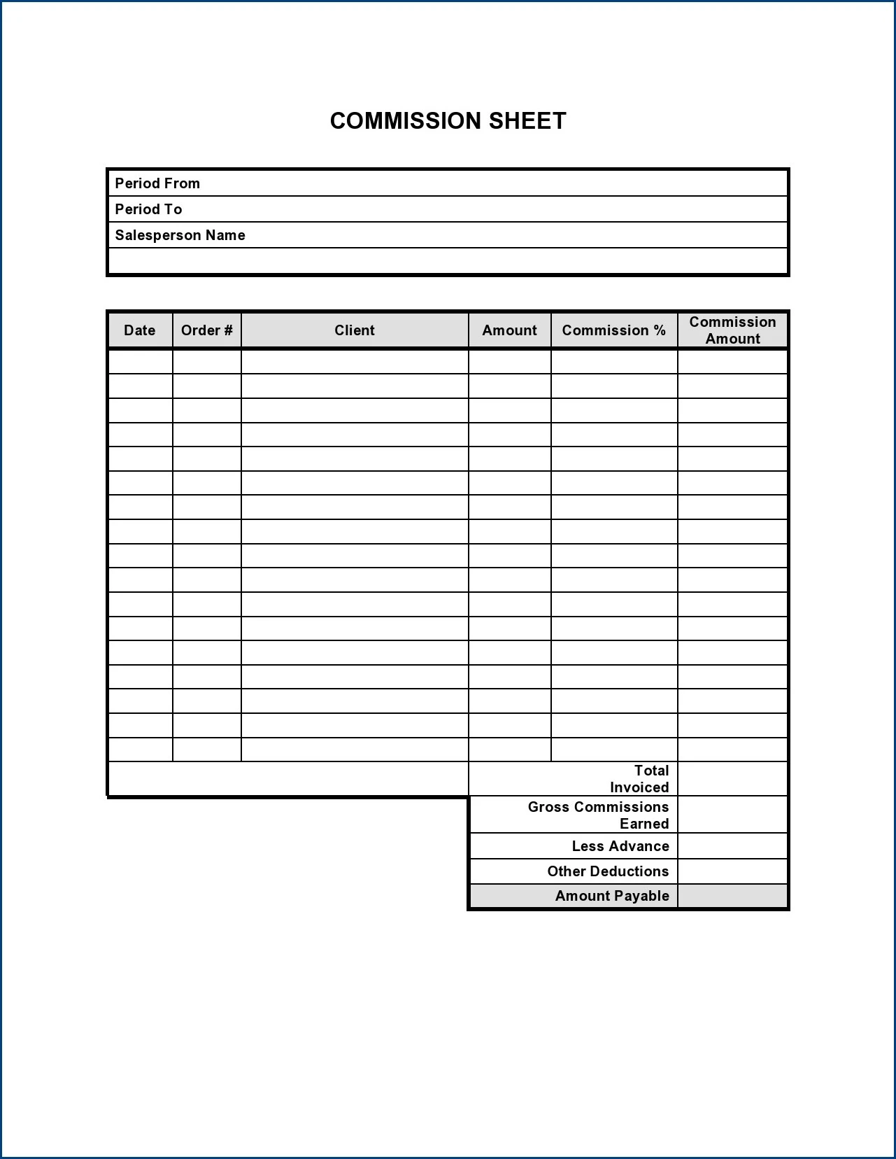 Sample of Commission Sheet Template