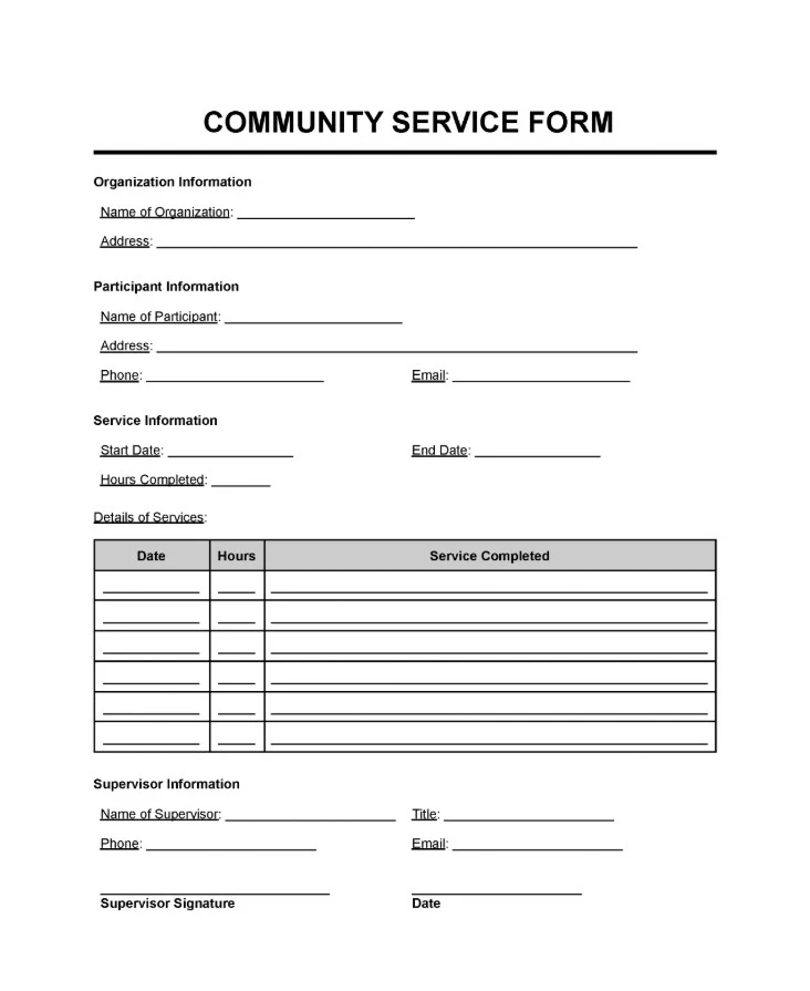 Sample of Community Service Form