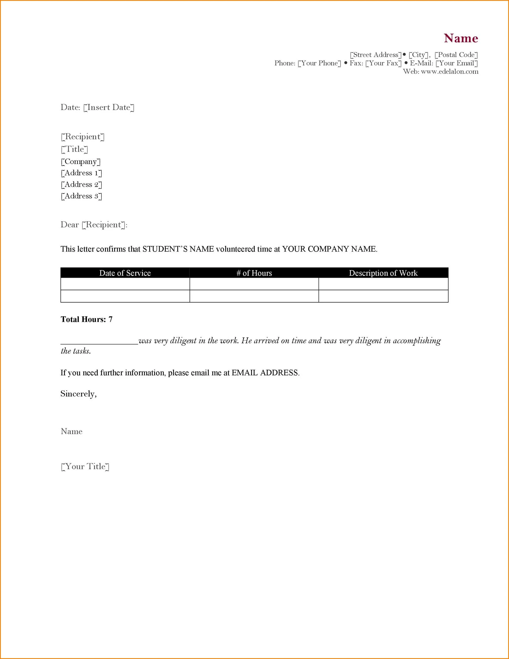 Sample of Community Service Letter Template
