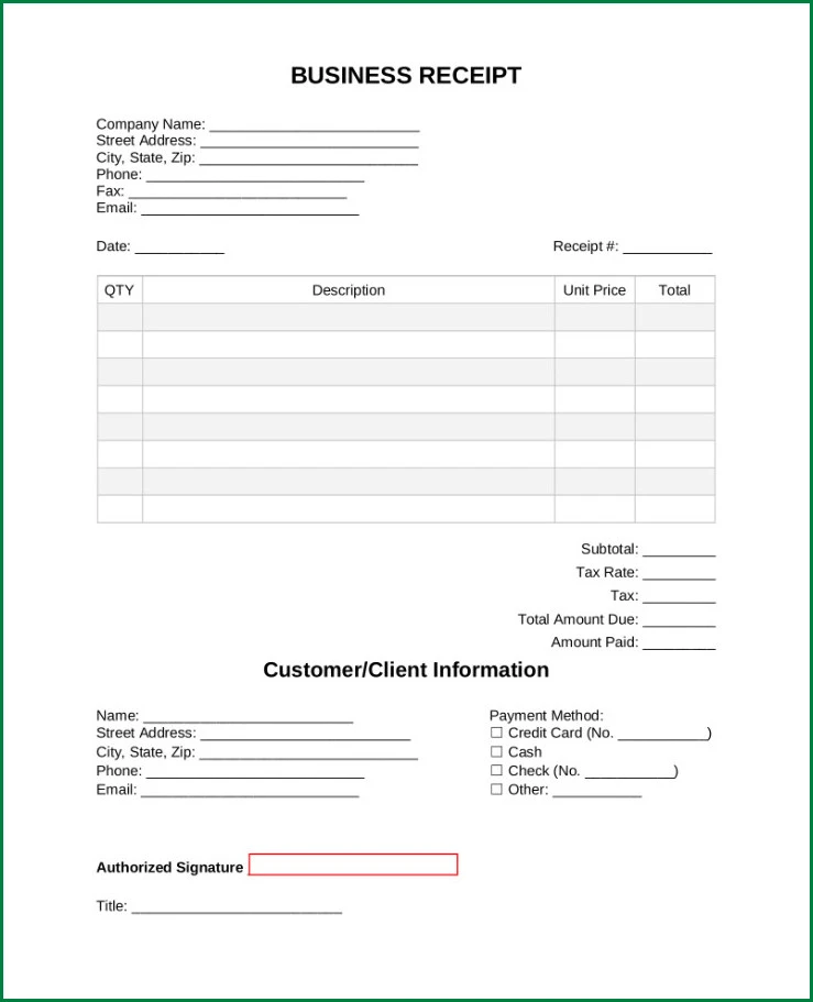 Sample of Company Receipt Template