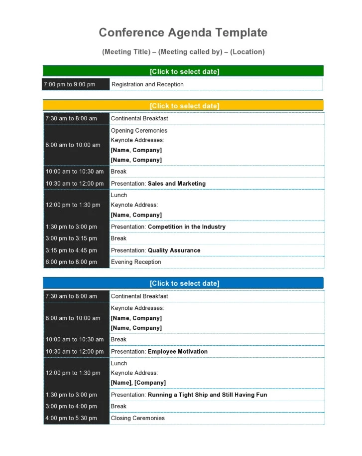 Sample of Conference Agenda Template