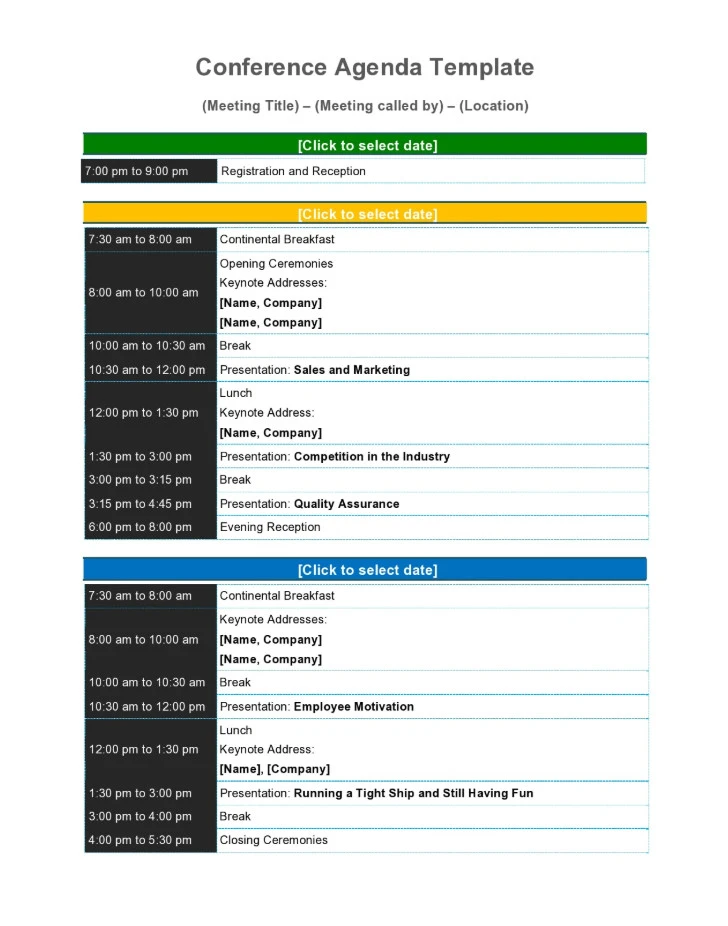 Sample of Conference Schedule Template