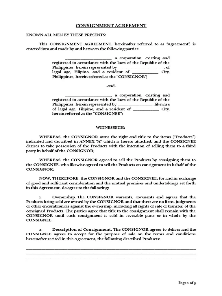Sample of Consignment Agreement Template