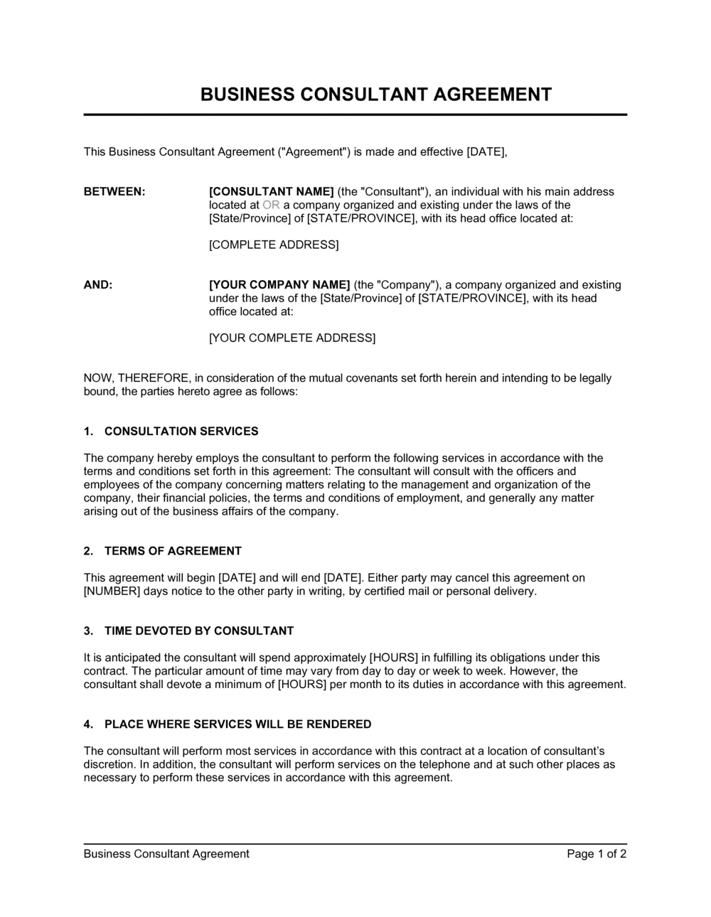 Sample of Consulting Agreement Template