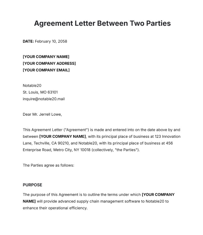 Sample of Contract Agreement Template Between Two Parties
