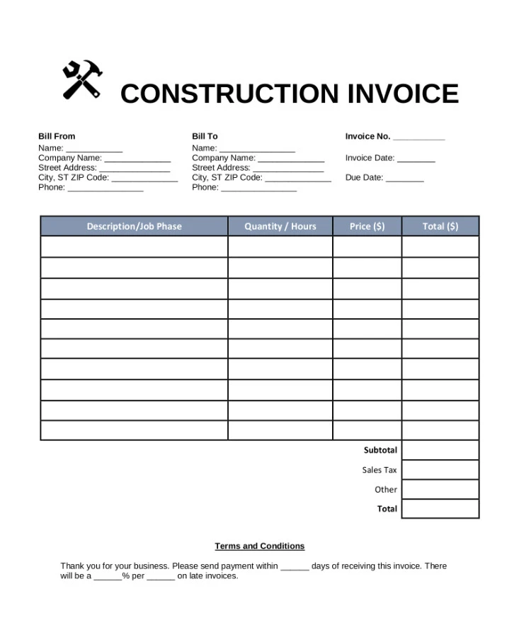 Sample of Contractor Invoice Template