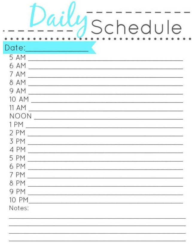 Sample of Daily Work Schedule Template