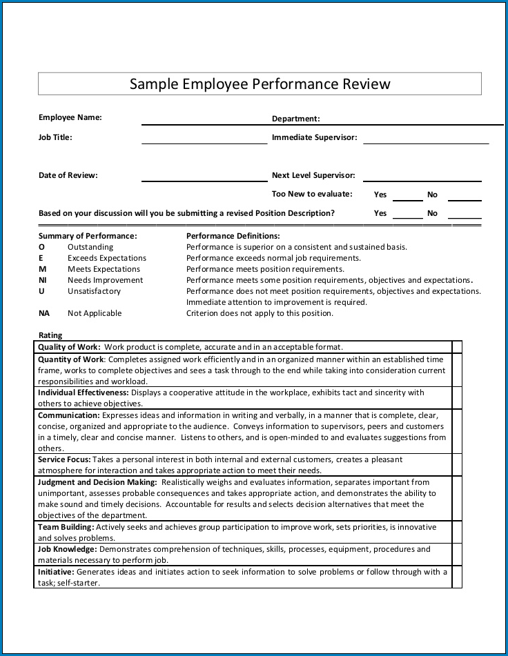 Sample of Employee Appraisal Form