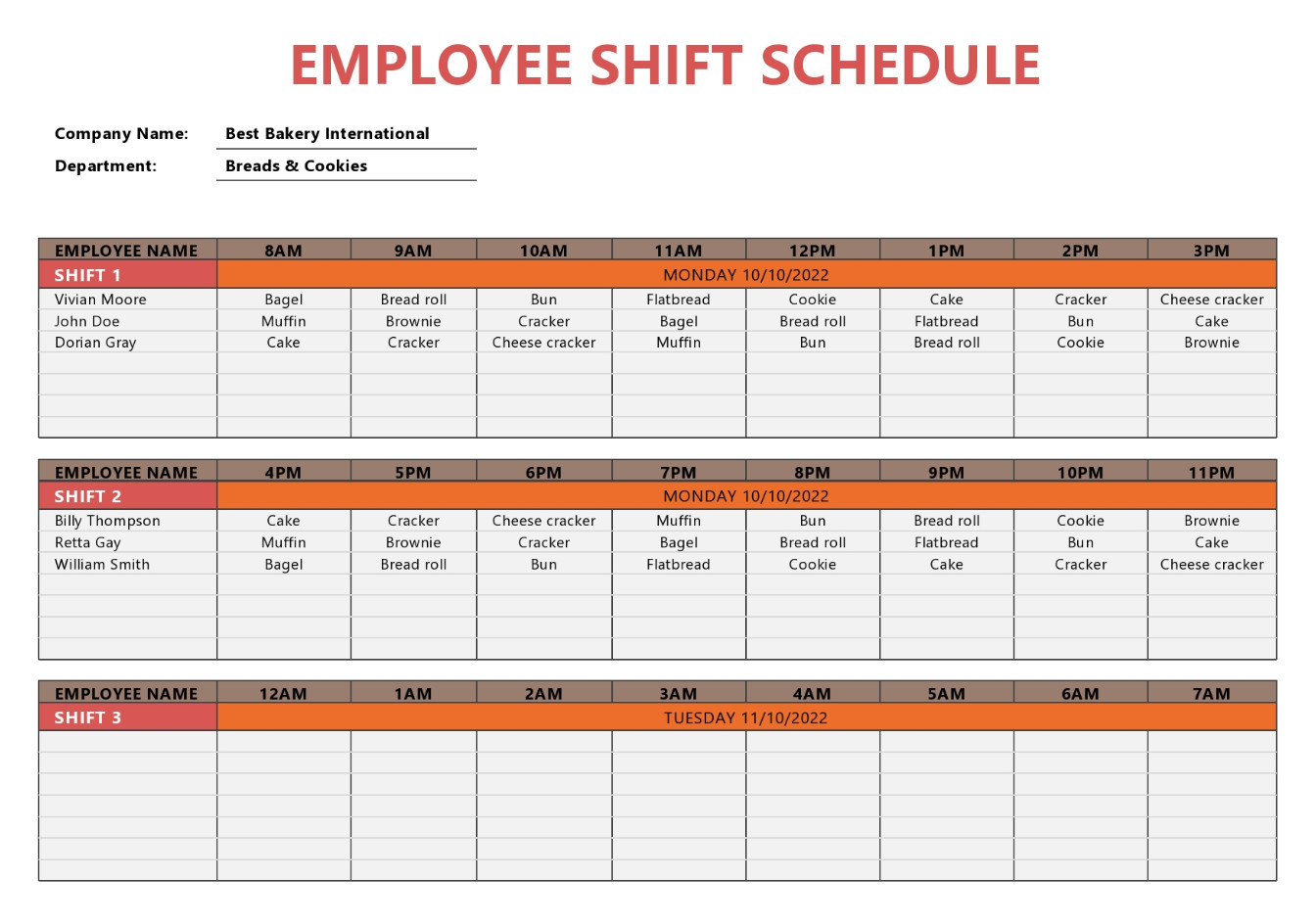 Sample of Employee Shift Schedule Template Sample of Employee Shift Schedule Template
