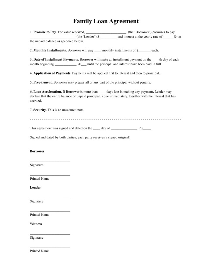 Sample of Family Loan Agreement Template Sample of Family Loan Agreement Template