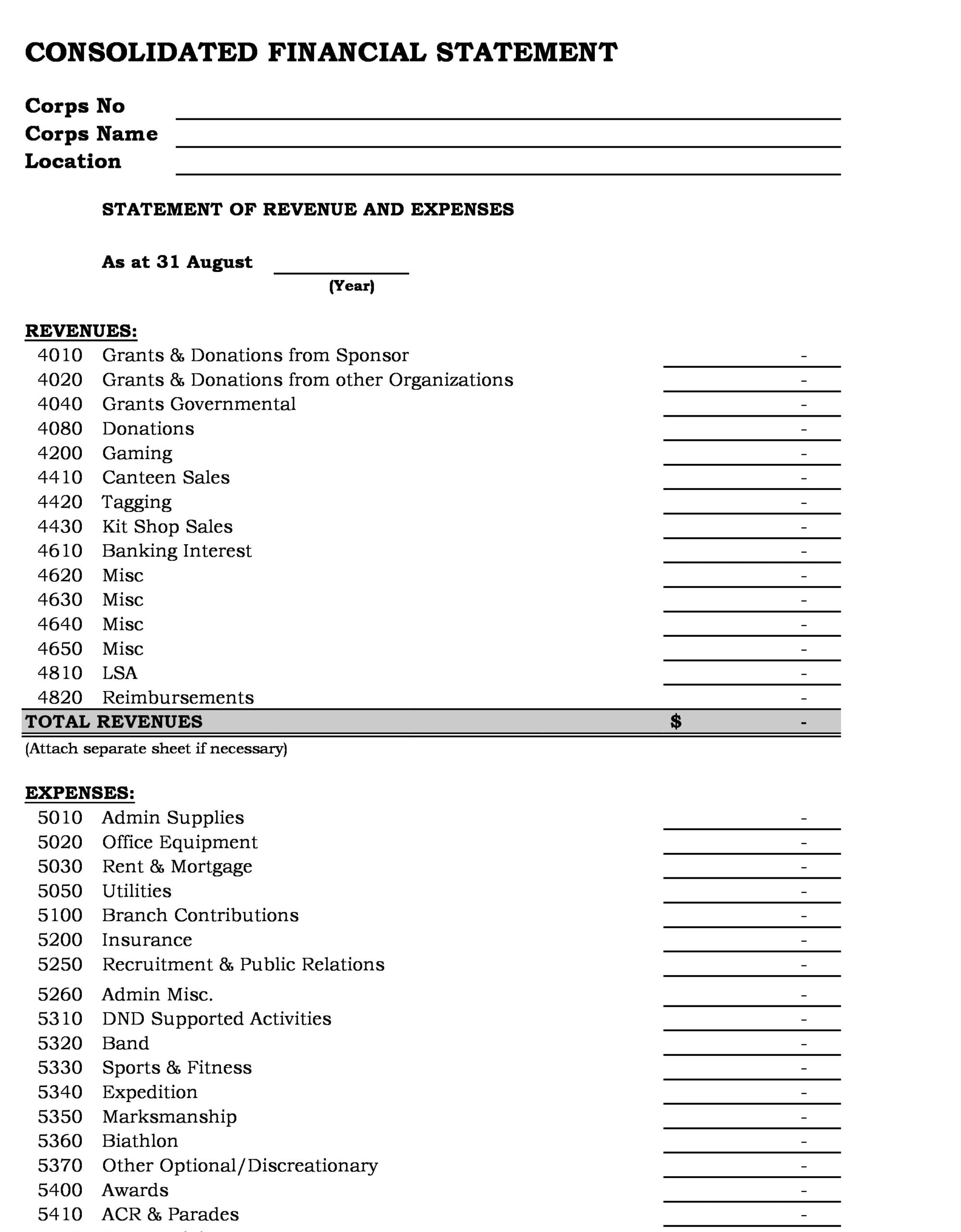 Sample of Financial Statement Template