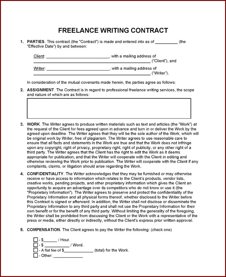 Sample of Freelance Writer Contract Template Sample of Freelance Writer Contract Template