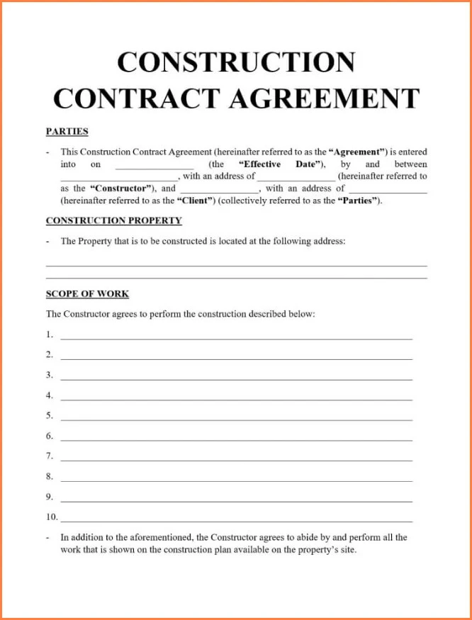 Sample of General Contractor Agreement Template