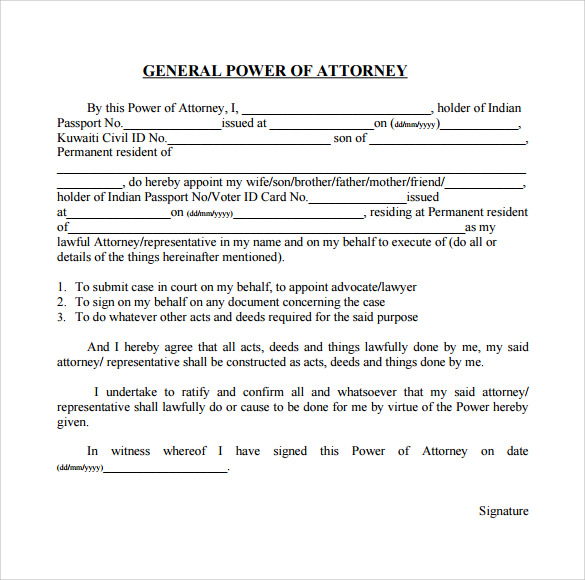 Sample of General Power of Attorney Template Sample of General Power of Attorney Template