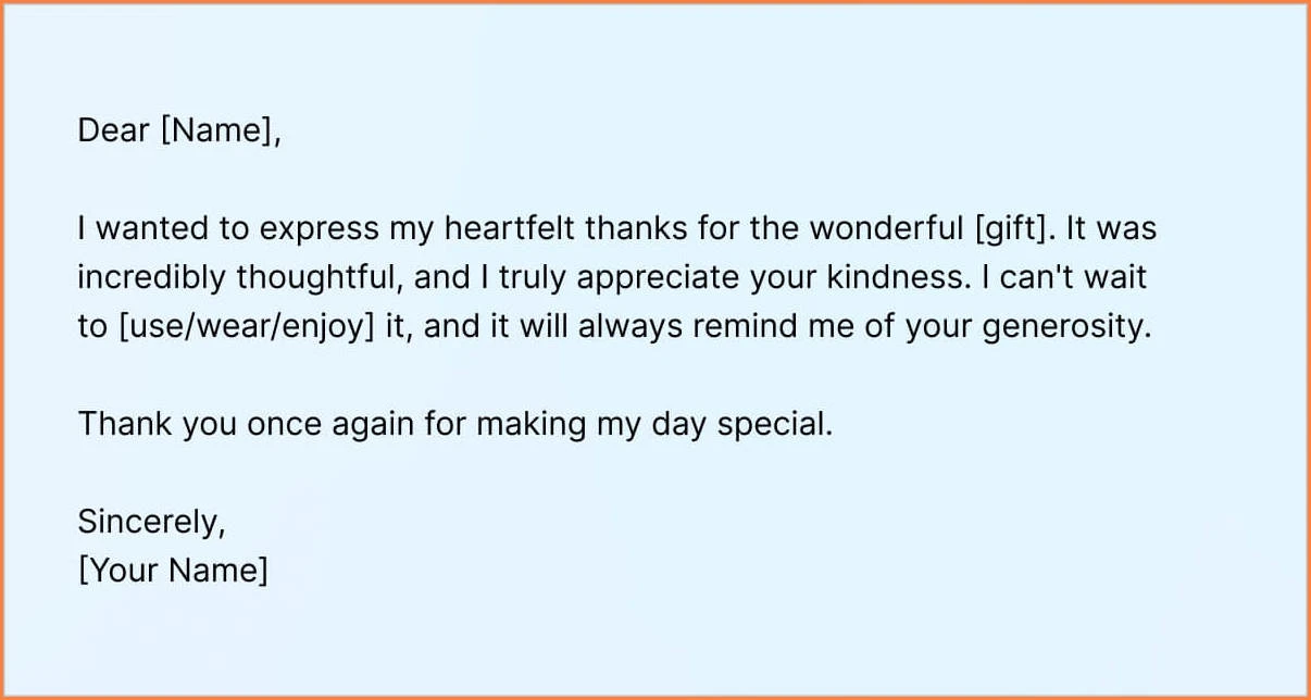 Sample of Gift Thank You Note Template
