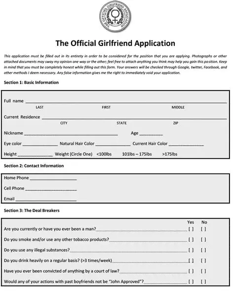 Sample of Girlfriend Application Form Sample of Girlfriend Application Form
