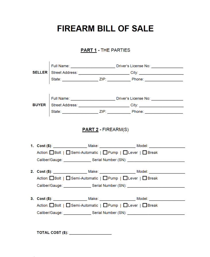 Sample of Gun Bill of Sale Sample of Gun Bill of Sale