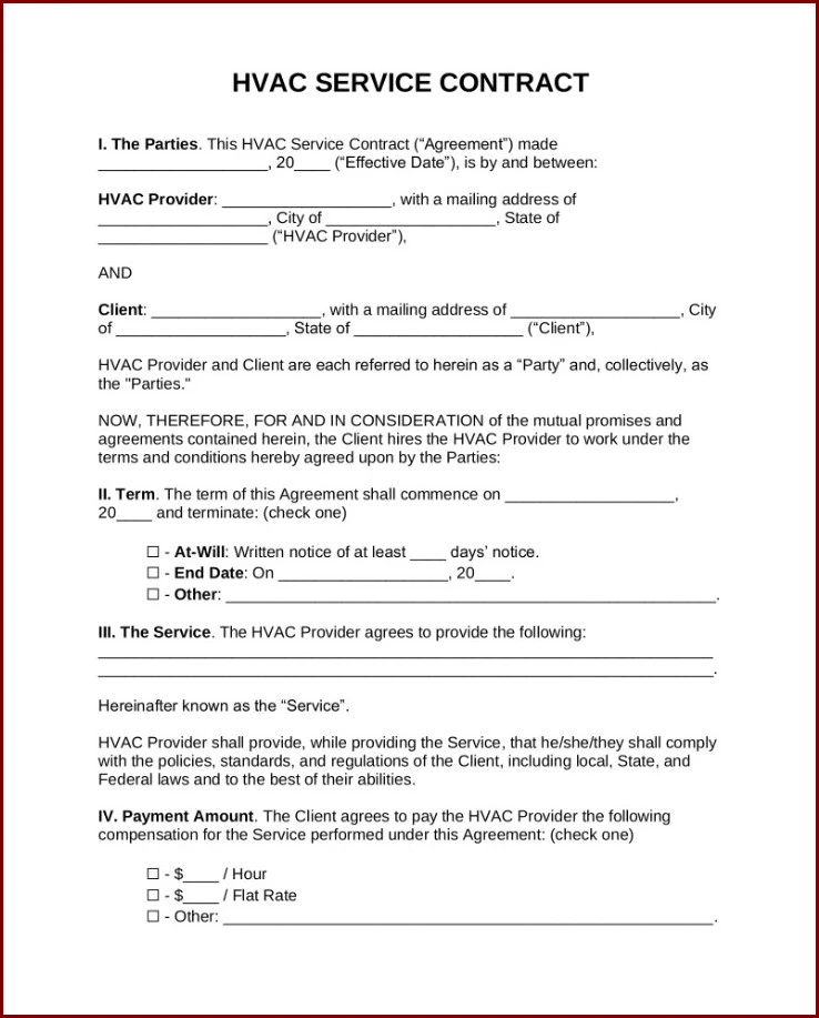 Sample of HVAC Service Agreement Template Sample of HVAC Service Agreement Template