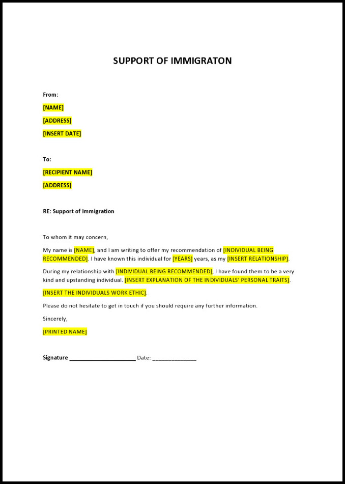 Sample of Immigration Reference Letter Template Sample of Immigration Reference Letter Template