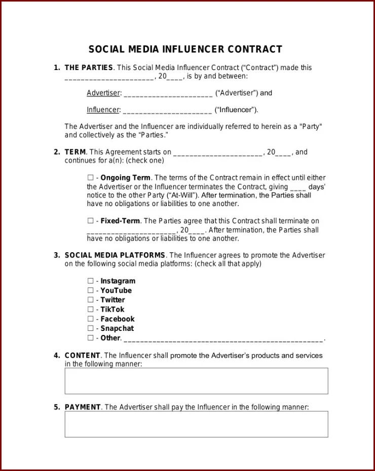 Sample of Influencer Agreement Template