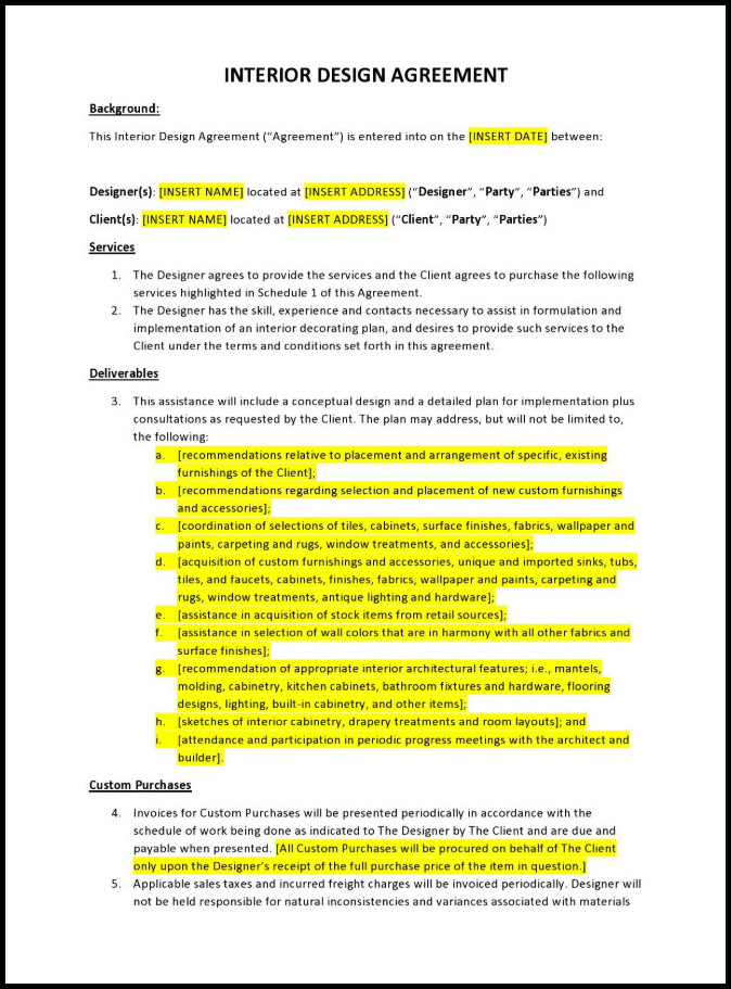 Sample of Interior Design Agreement Template
