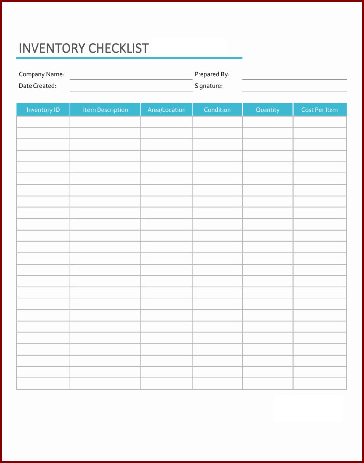 Sample of Inventory List Template Sample of Inventory List Template