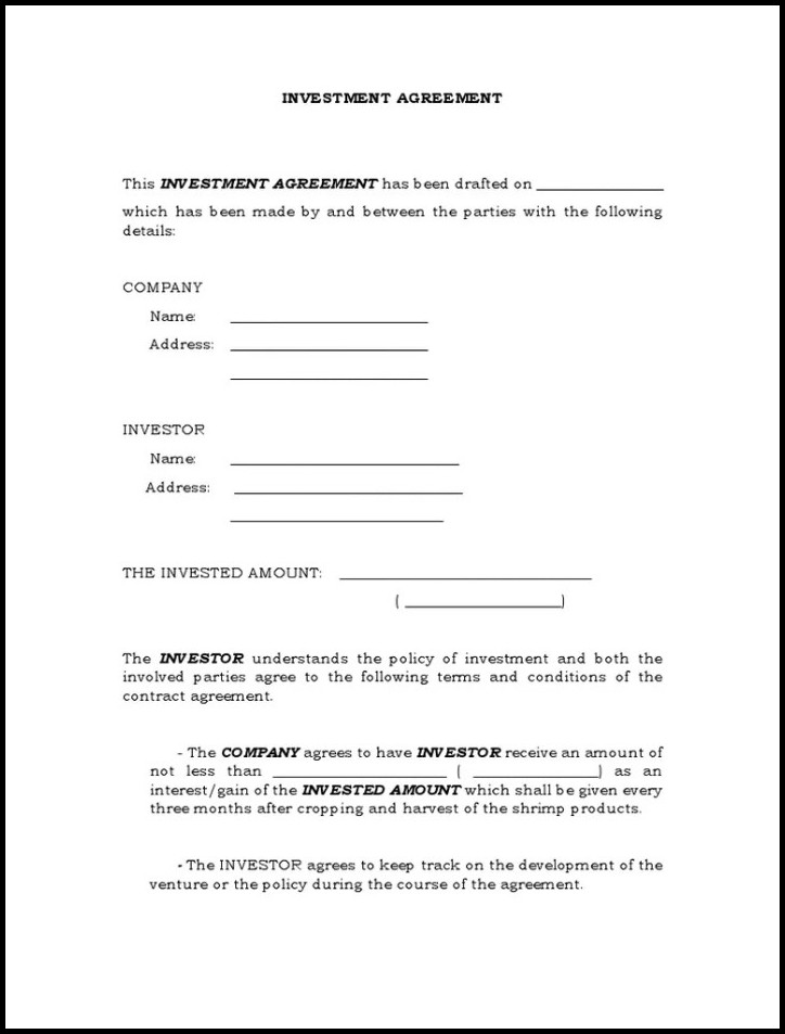 Sample of Investment Agreement Template Sample of Investment Agreement Template