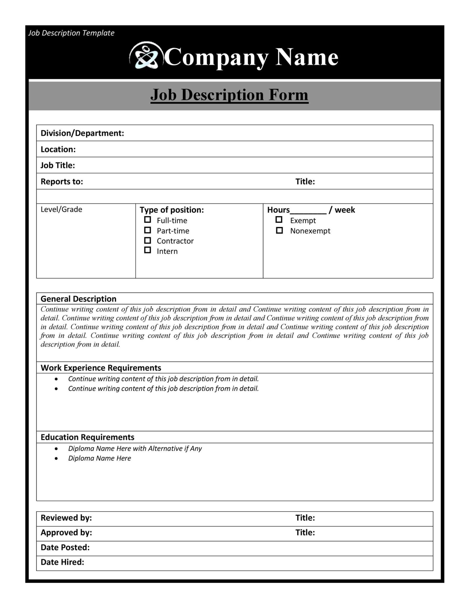 Job Profile Template (Word)