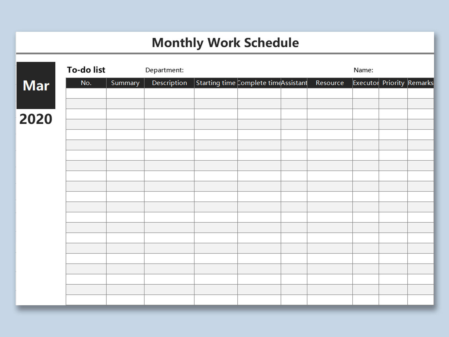 Sample of Monthly Employee Schedule Template