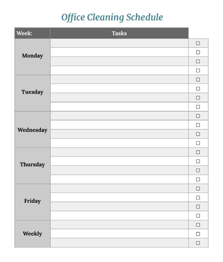 Sample of Office Cleaning Schedule Template Sample of Office Cleaning Schedule Template