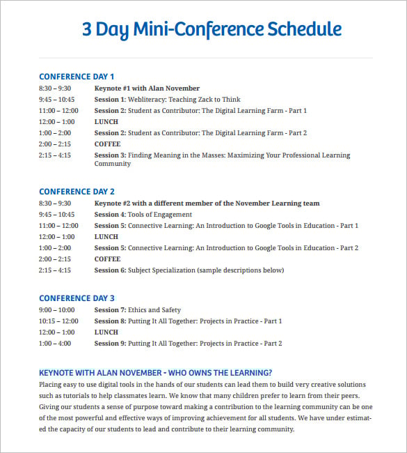Sample of One Day Conference Schedule Template Sample of One Day Conference Schedule Template