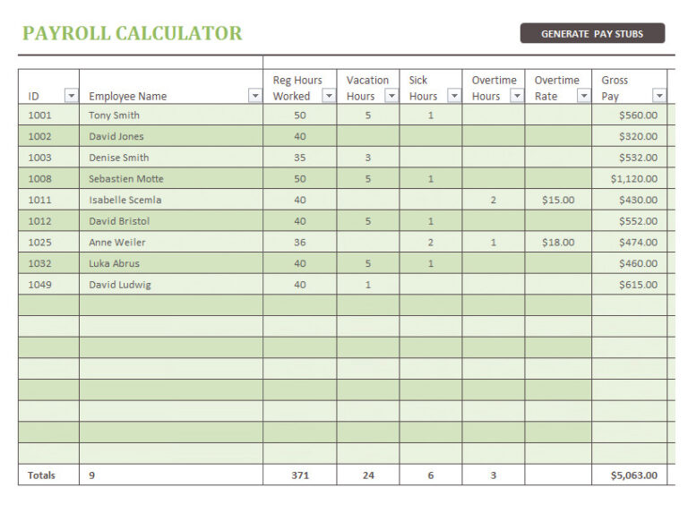 Payroll Calculator Template (Excel)