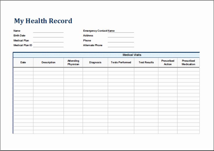 Sample of Personal Medical Health Record Sheet Template Sample of Personal Medical Health Record Sheet Template