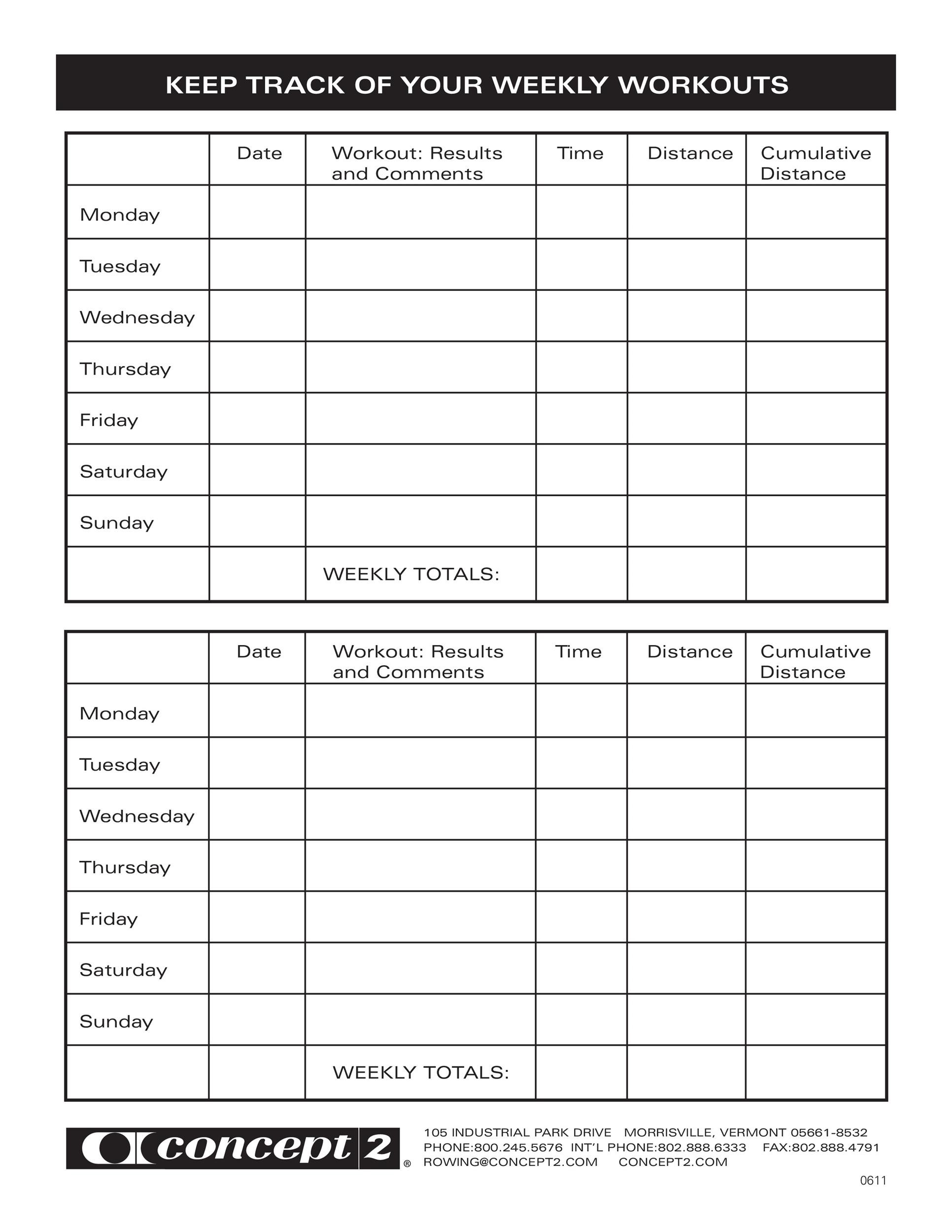 Sample of Printable Fitness Schedule Template
